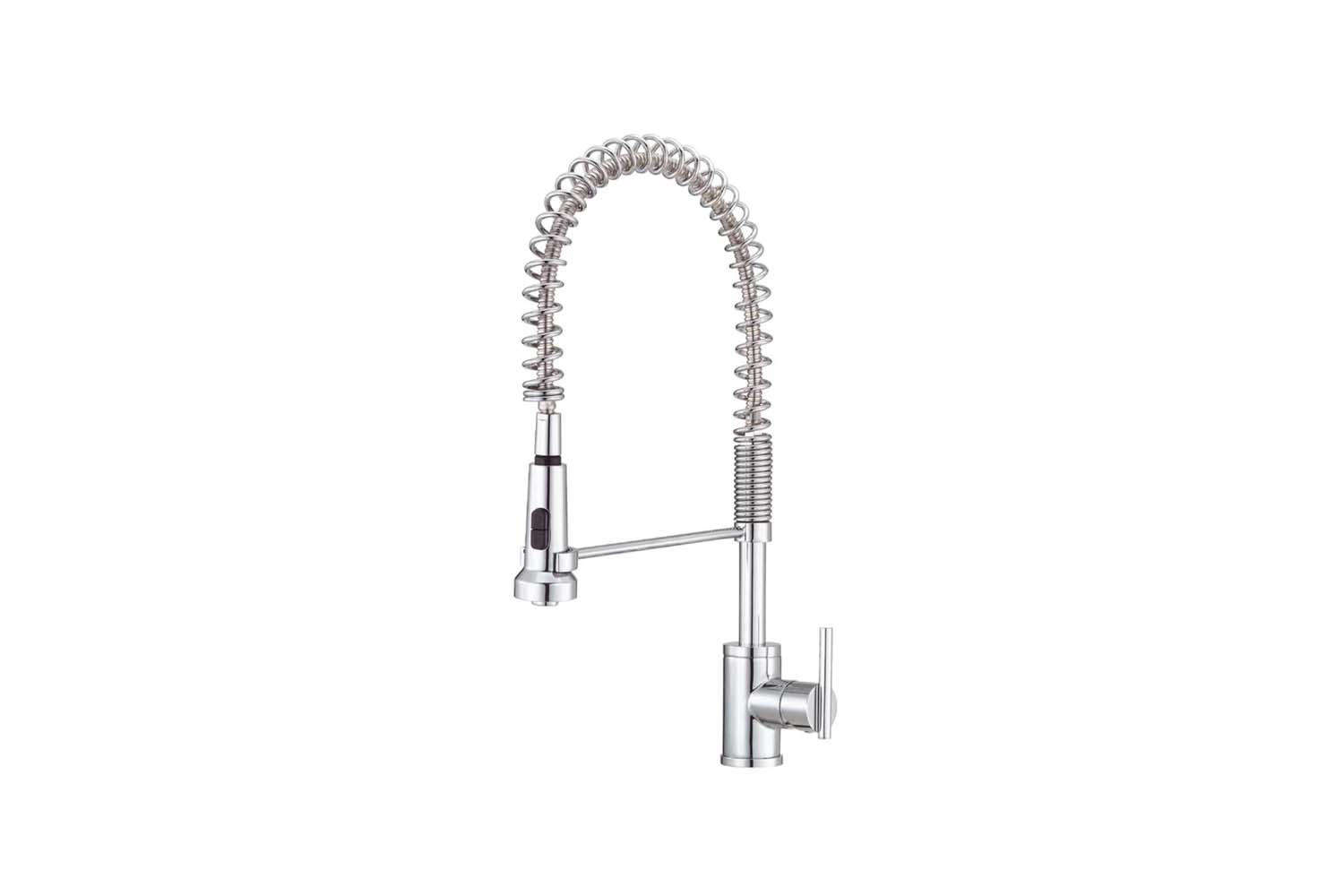 the danze parma single handle pre rinse faucet has a long spout with a spring a 24