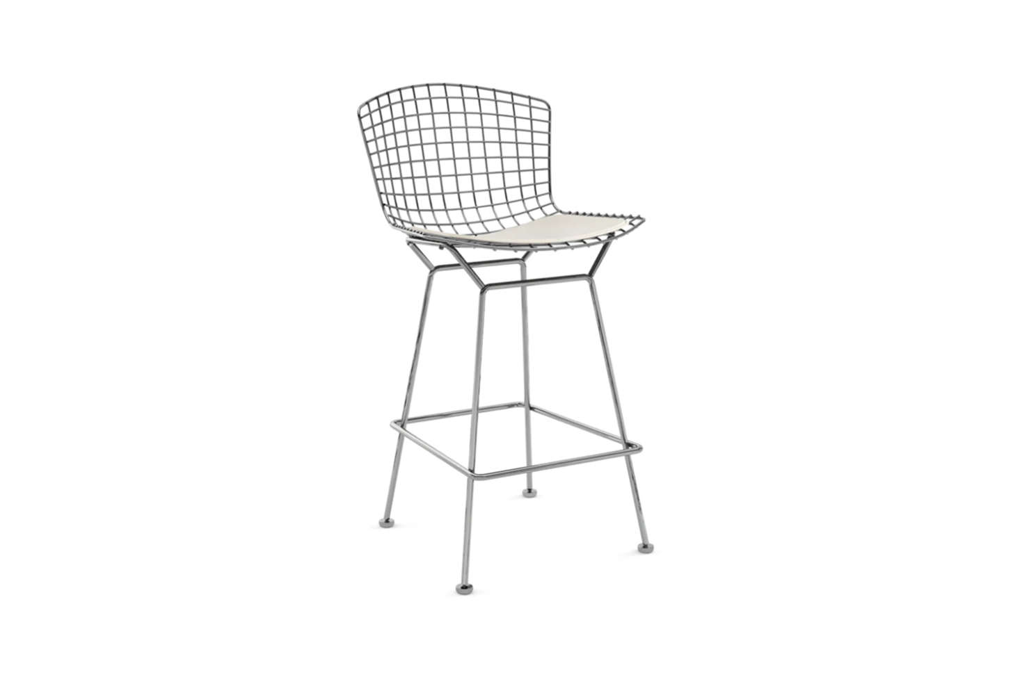 The Bertoia Counter Height Stool in Chrome with a seat pad; $data-src=