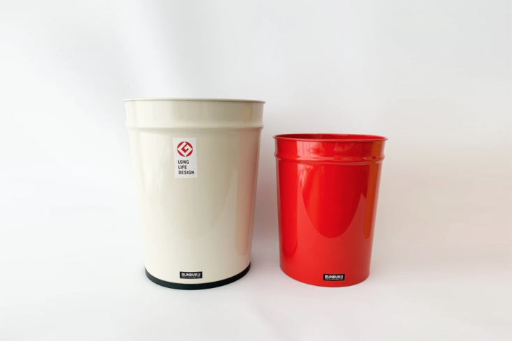 from japanese company bunbuku, the metal trash bin is available in ivory from m 25