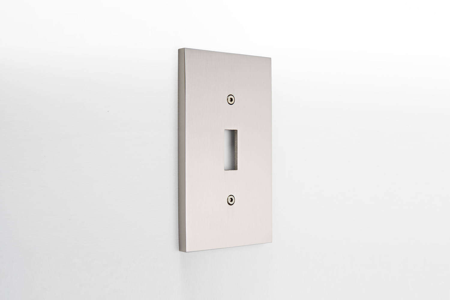 the fenton single toggle switchplate, shown in brushed nickel, is \$\18 at reju 18