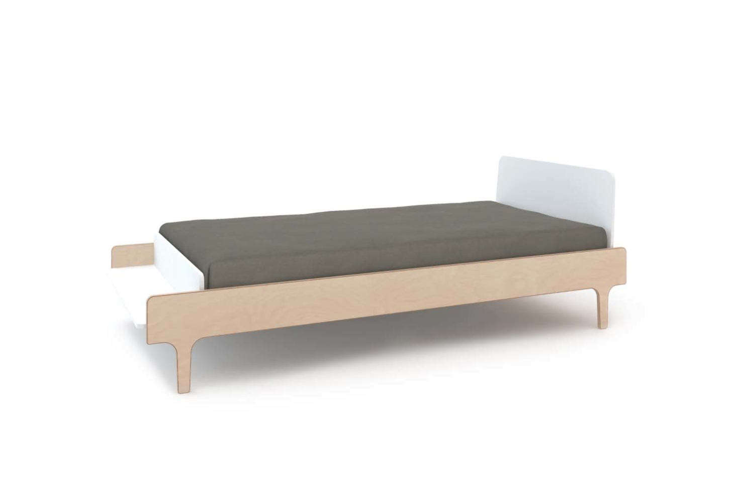 The Oeuf River Twin Bed, shown in White/Birch, is $740 at Oeuf.