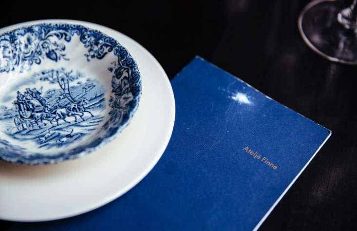 the seasonal dishes, like white asparagus soup, are served in bleu chine dishes 24