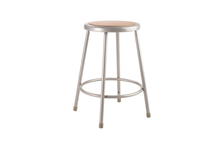 another budget option is the national public seating steel stool in grey; \$57. 25