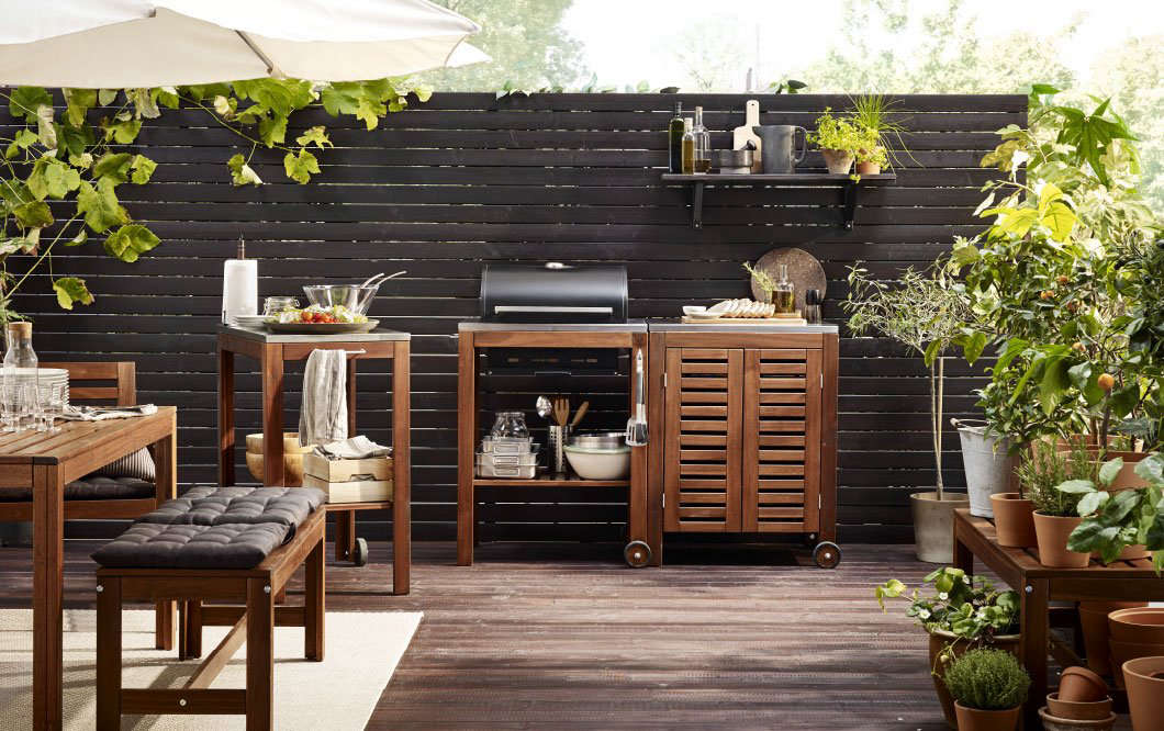 An outdoor kitchen via Ikea, grill included.