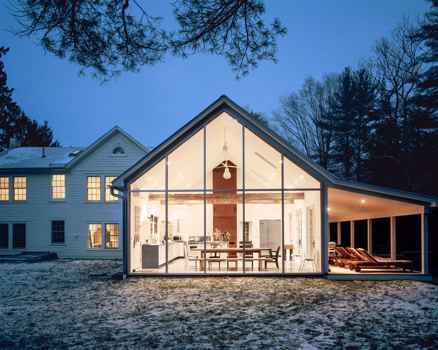 The farmhouse in winter. The house is available to rent at The Floating Farmhouse; it