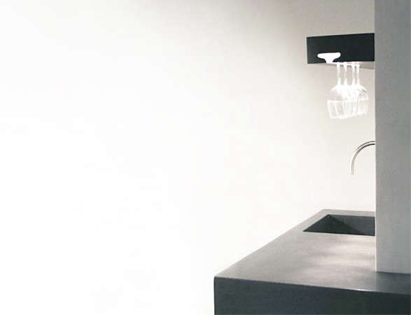 79th street: the profile of a wineglass carved into a walnut shelf, lit by leds 20