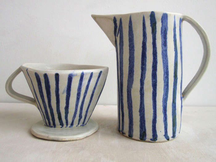 Pour Over Coffee Set in White Glaze, Ceramic Pour Over Pitcher