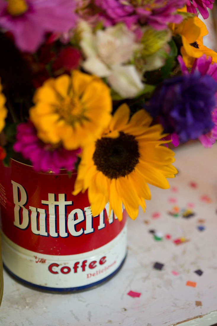 Swanson flowers in coffee tin