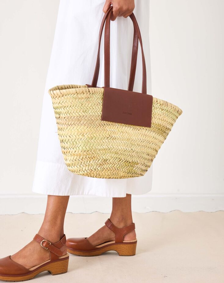 an elevated take: the marrakesh market basket is available with leather trim in 22