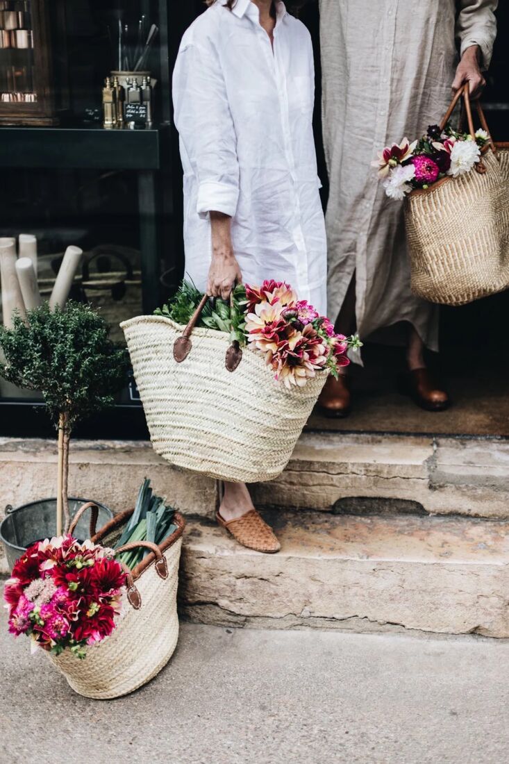 the classic french market basket is trimmed in leather; €65 from the cook&am 17