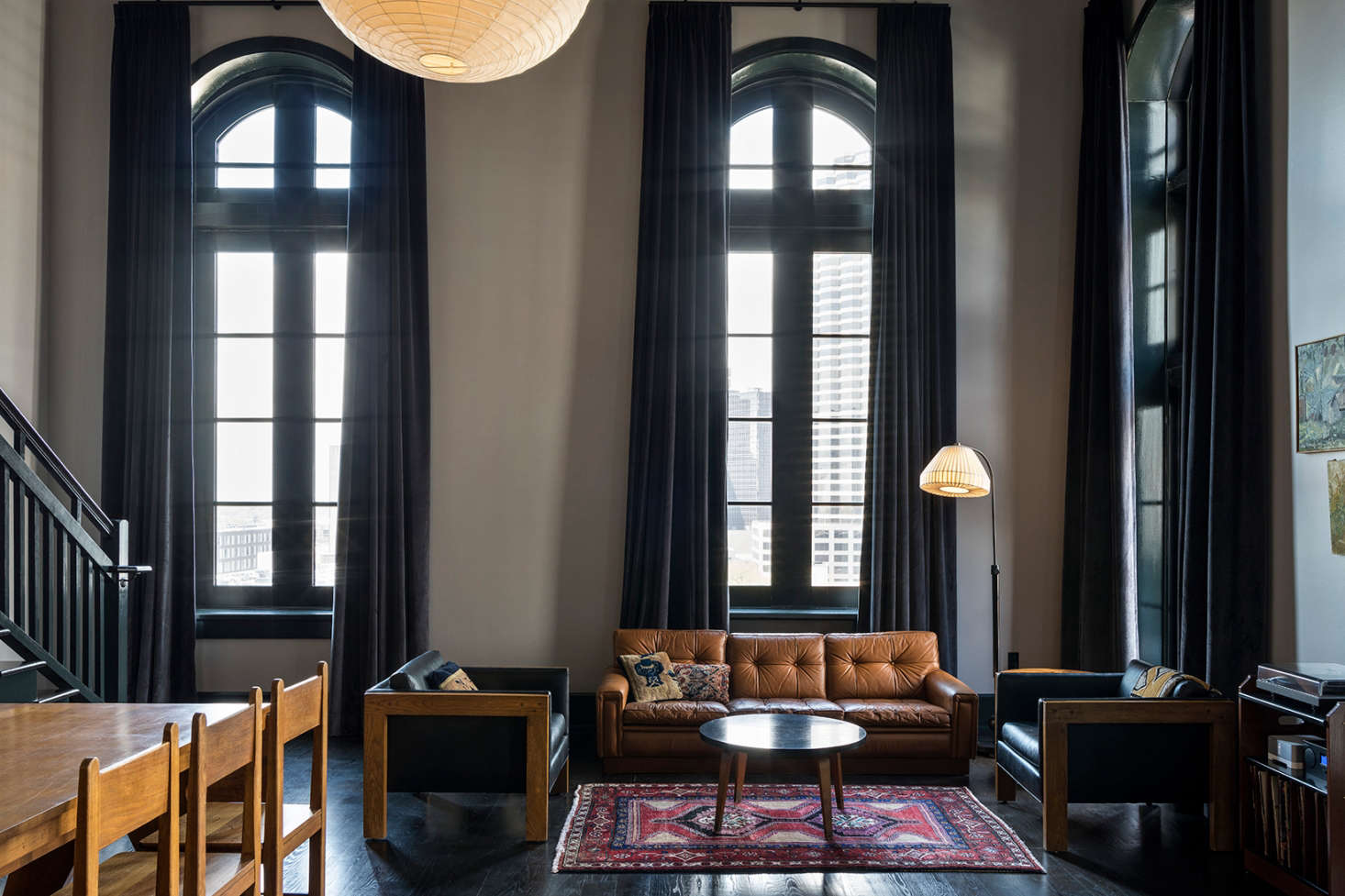 The grand Ace Suite, with two floors and soaring windows.