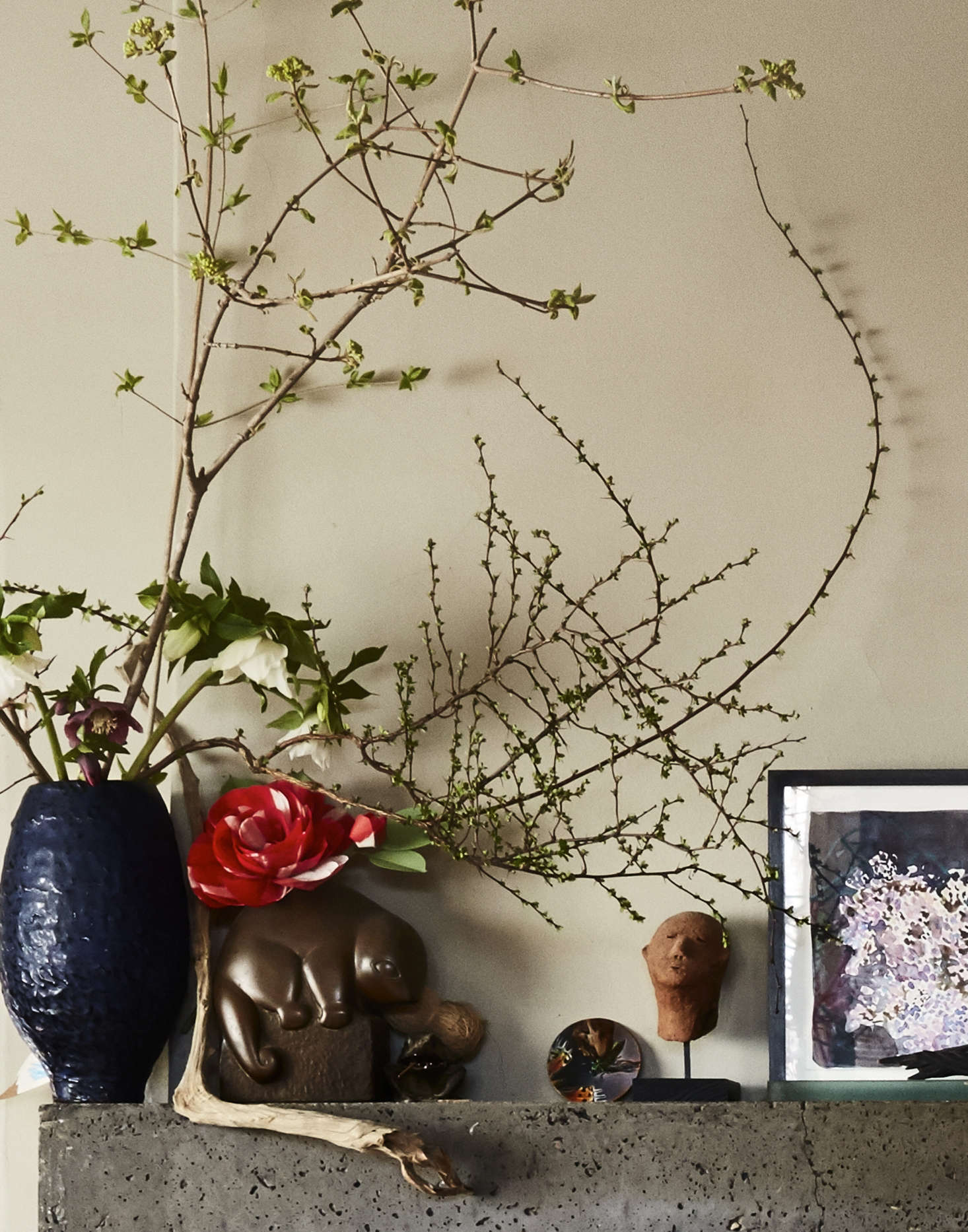 It took sixty 80-pound bags of concrete to create the mantel. (