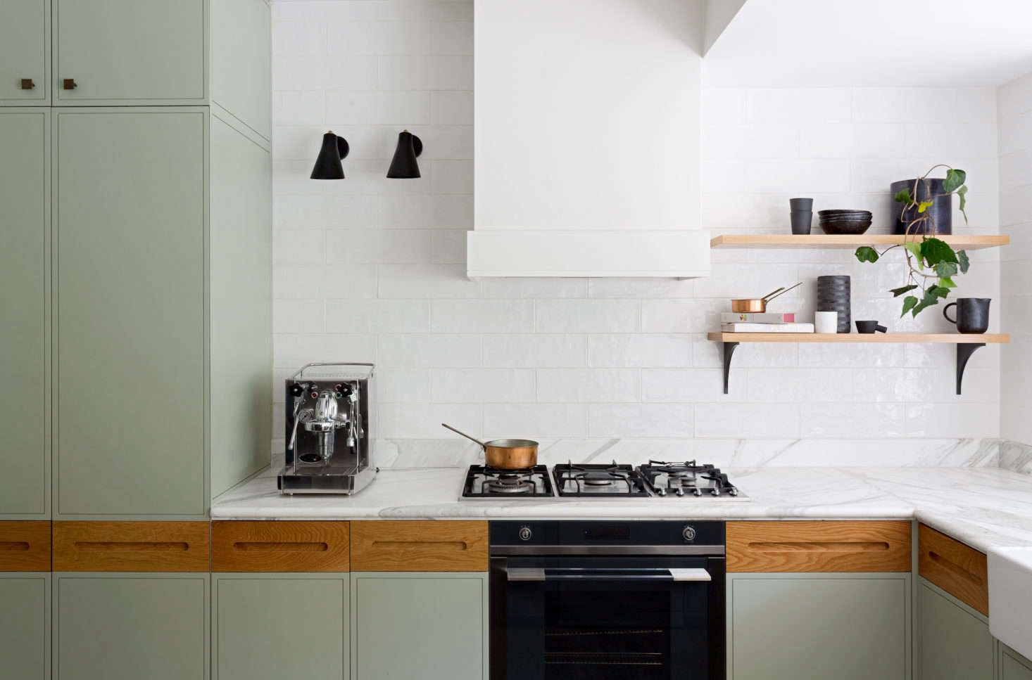 Marble counters in a kitchen designed by Sydney-based interior designers Juliette Arent and Sarah-Jane Pyke. Photograph from Kitchen of the Week: A Before/After Remodel in Sydney, Australia.