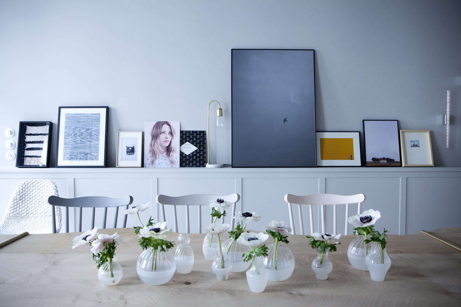 A chair rail with a plate rail installed along the top, for displaying art. See Chez Marie Sixtine: The Chicest New Guest Pad in Paris.