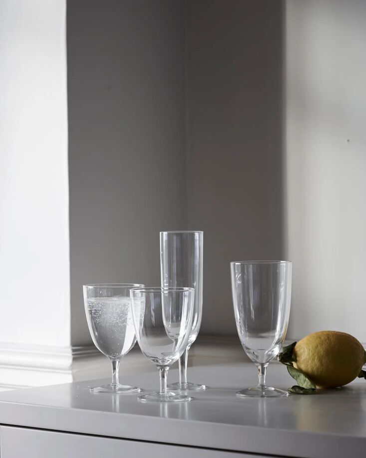 the amwell red wine stemware set includes four of the short glasses at front; c 19