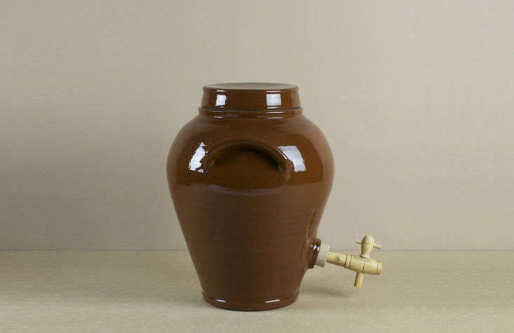 From Poterie Renault near Orléans, a Stoneware Vinegar Pot—for making wine vinegar from wine bottle leftovers—is £70 at Objects of Use in Oxford, England.