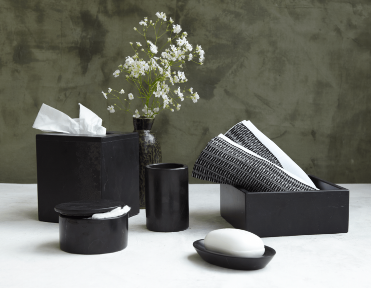 a moody black marble bathroom kit from the puebla area of mexico includes  22