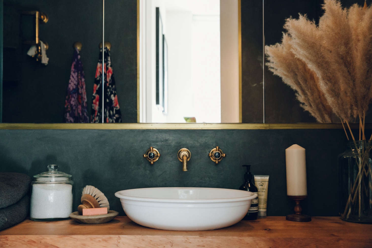 Tadelakt gone dark: photograph by India Hobson, courtesy of Bentley Hagen Hall, from Bathroom of the Week: A Moody Tadelakt Bath in London.