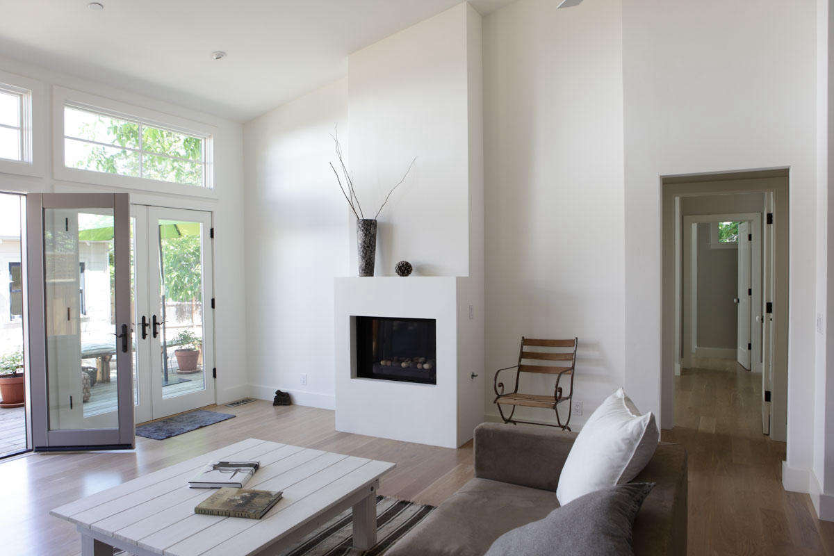 A minimalist fireplace in a house remodeled by Napa, California, designer Carolyn Leonhardt, who recommends making 