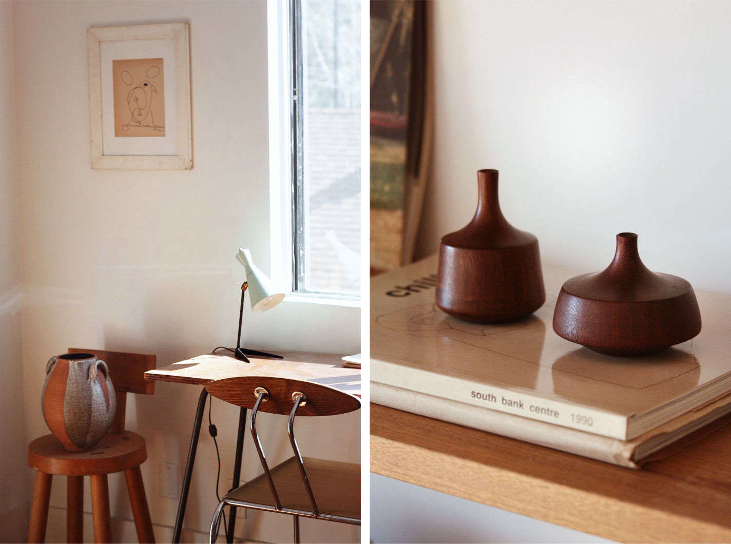 Midcentury modern gems in the office include an original drawing by Max Ernst and an Italian chair by Massimo Iosa Ghini.