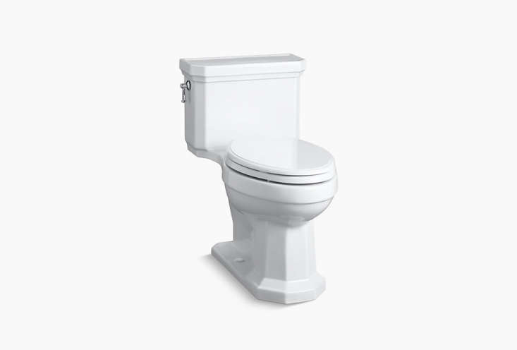 the kathryn one piece compact toilet from kohler has a \1930s inspired profile; 17