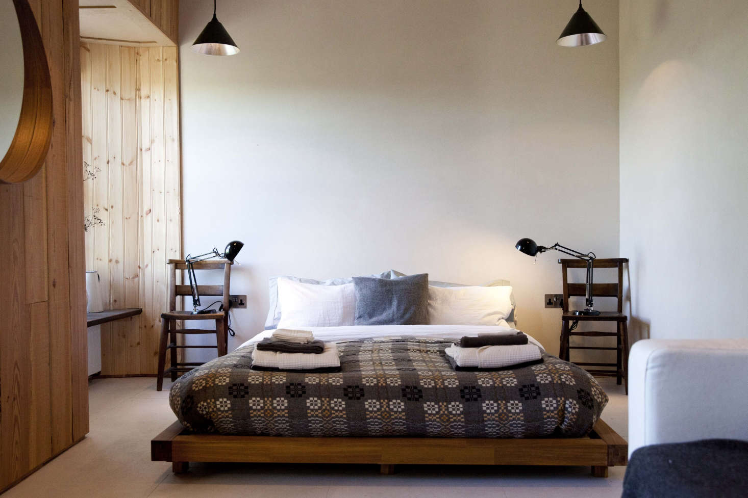 Old-school, patterned wool blankets are making a comeback, as in this bed in a Welsh country inn. See more in FForest: A Former Farm Transformed into the Ultimate Welsh Country Retreat, as well as Trend Alert: The Return of the Patterned Wool Blanket.