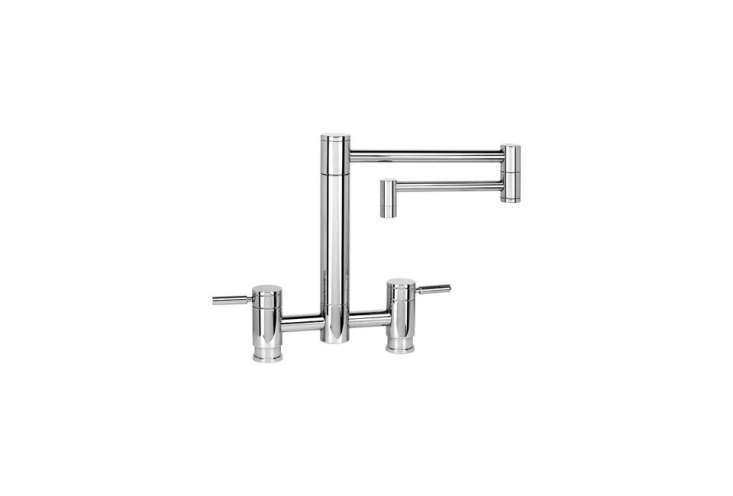 the waterstone hunley suite bridge faucet with articulating spout and lever han 26