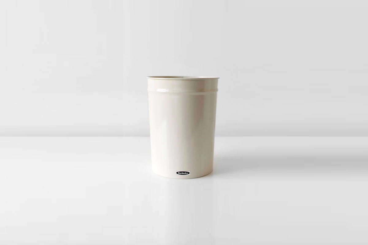 The enameled steel Small Bunbuko Waste Basket in white is $34 from Brooklyn-based Salter House.