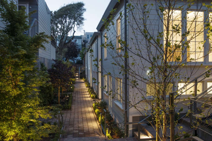 exterior filbert cottages san francisco rehab nighttime