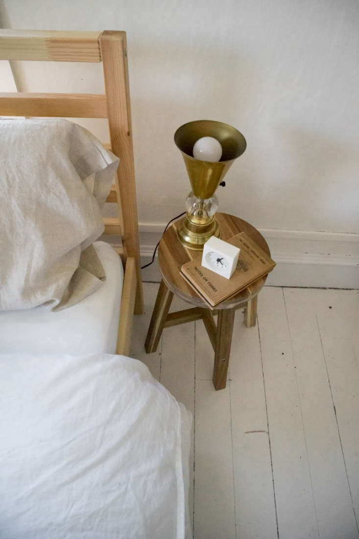 bedside, a vintage copper lamp. 31