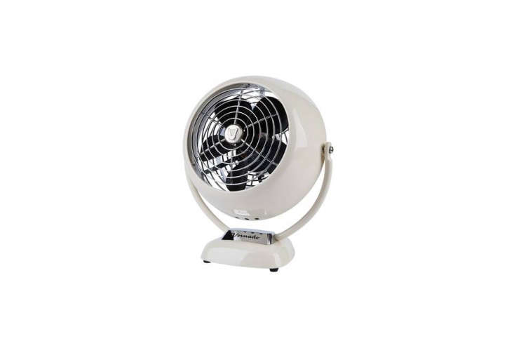 the vornado v fan chrome table fan, shown in vintage white, is \$79 at rejuvena 18