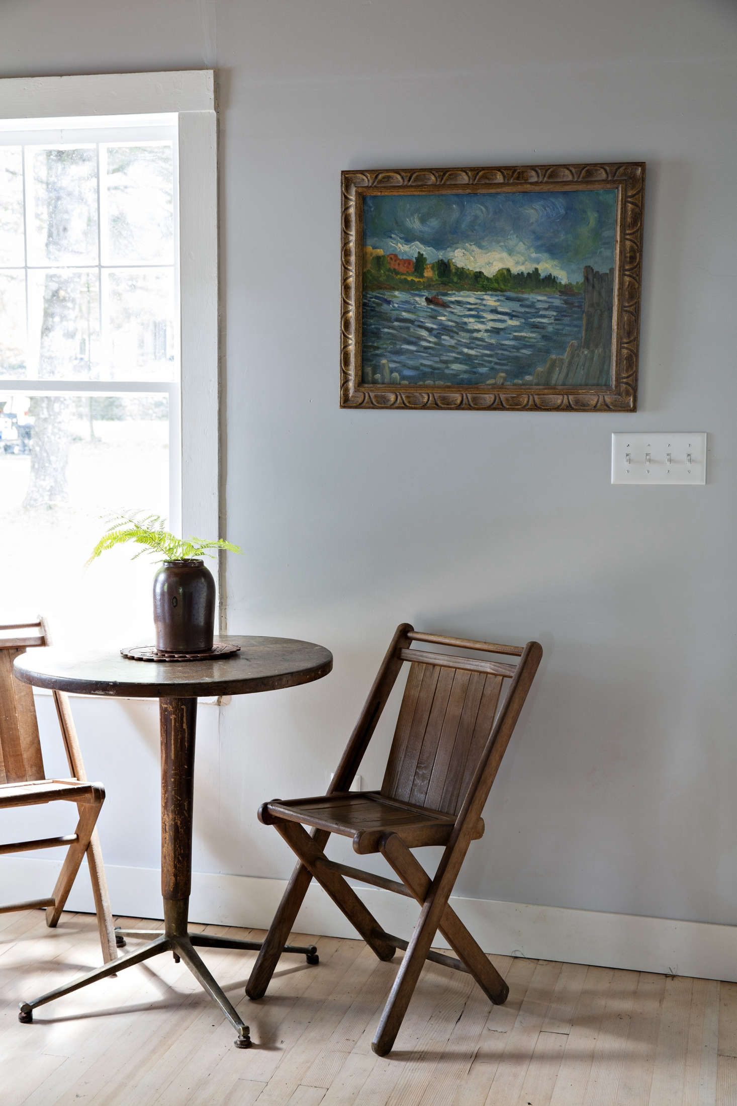 No-fuss folding wood chairs in one of the bungalows.