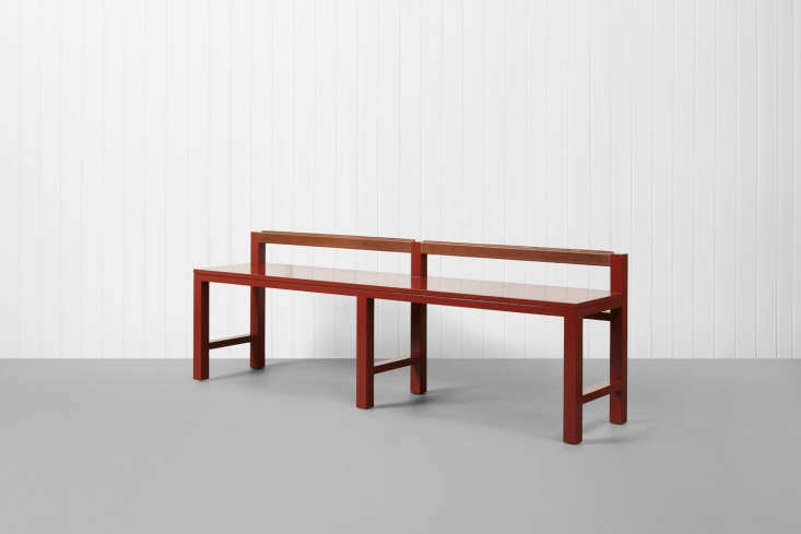 the stumpy bench in red oil based gloss paint with bespoke detailing. 23