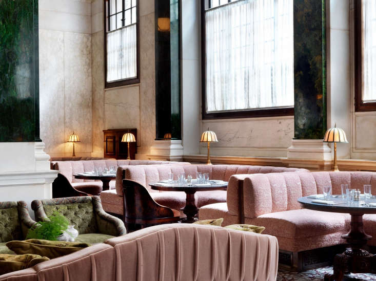 the more traditional millie&#8\2\17;s lounge, with low slung pink banquette 31