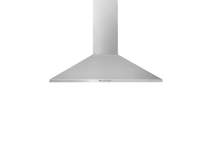 the frigidaire 36 inch wall mount chimney range hood has a centrifual fan, wash 25