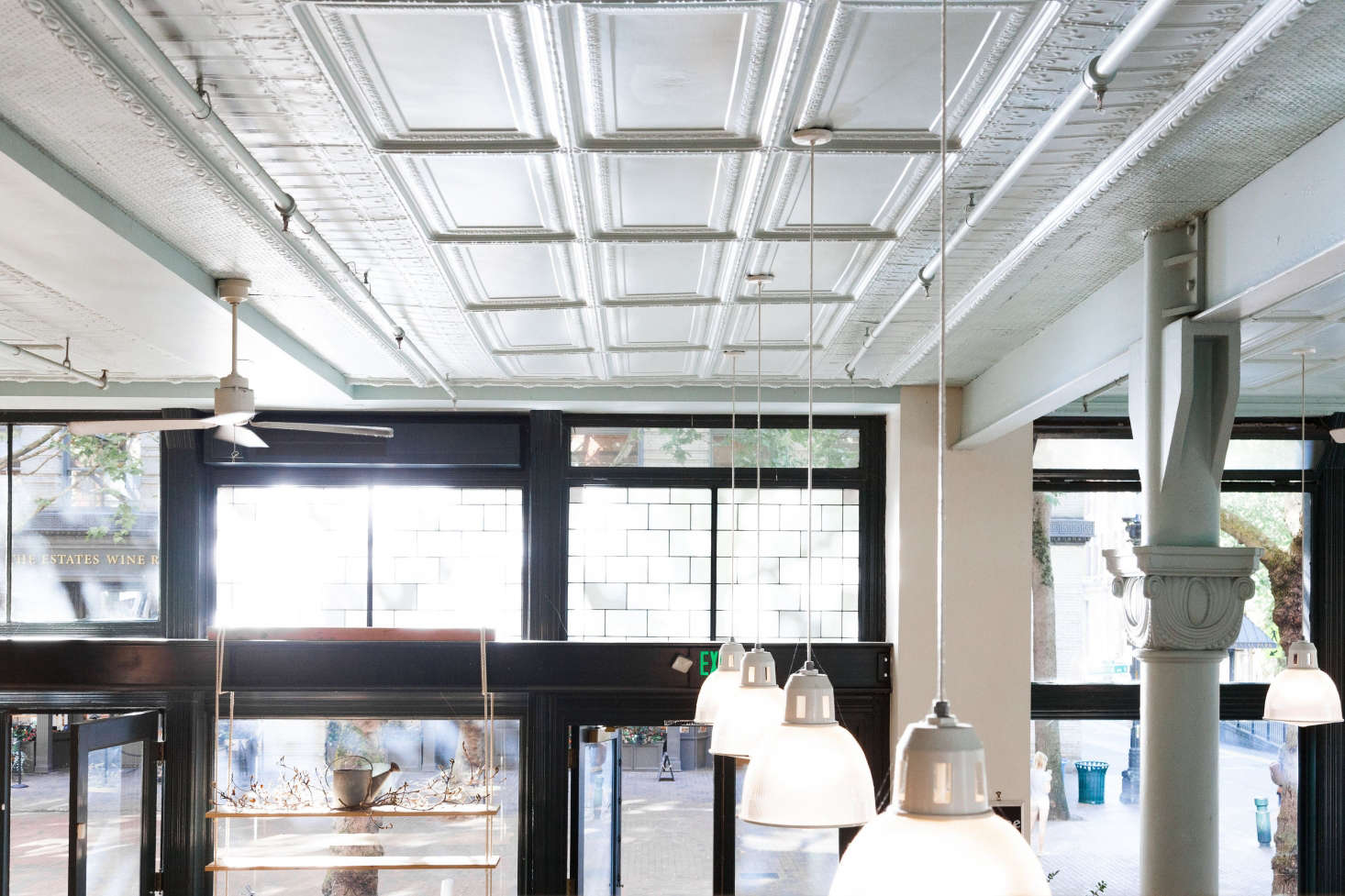 The ceiling of the London Plane is painted in sky blue Argent from Pratt & Lambert.