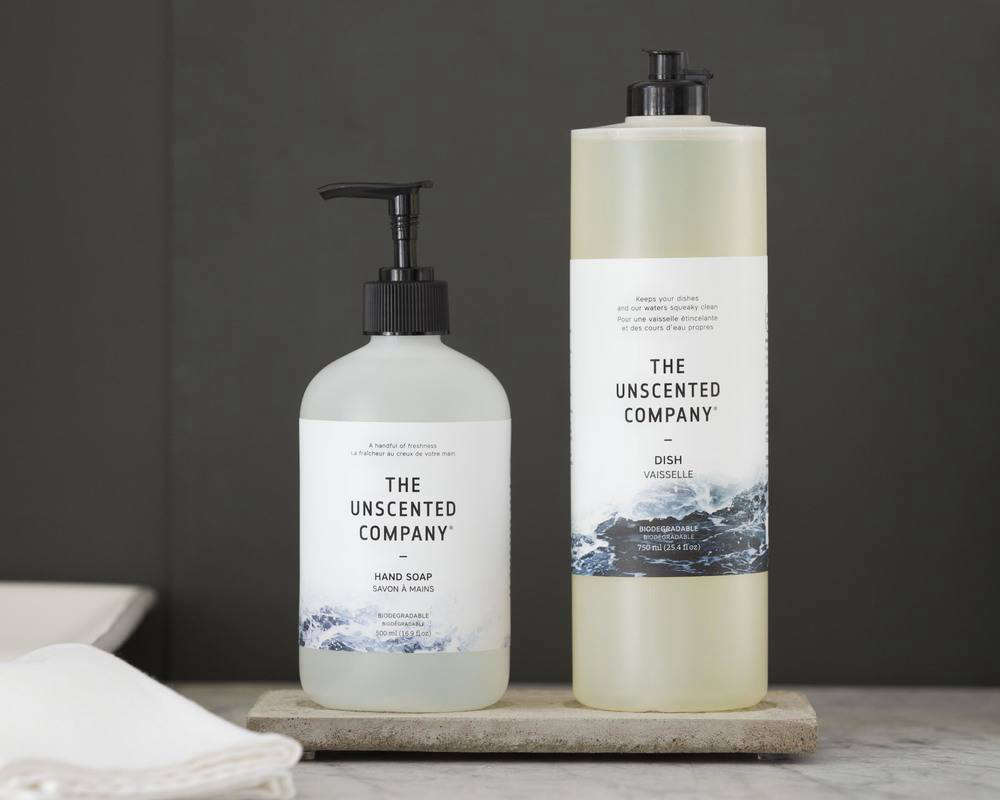 Hand and dish soap from the Unscented Company, which is a certified B Corp, a for-profit company that has sought a third-party certification verifying its commitment to environmental and social values, plus accountability and transparency.