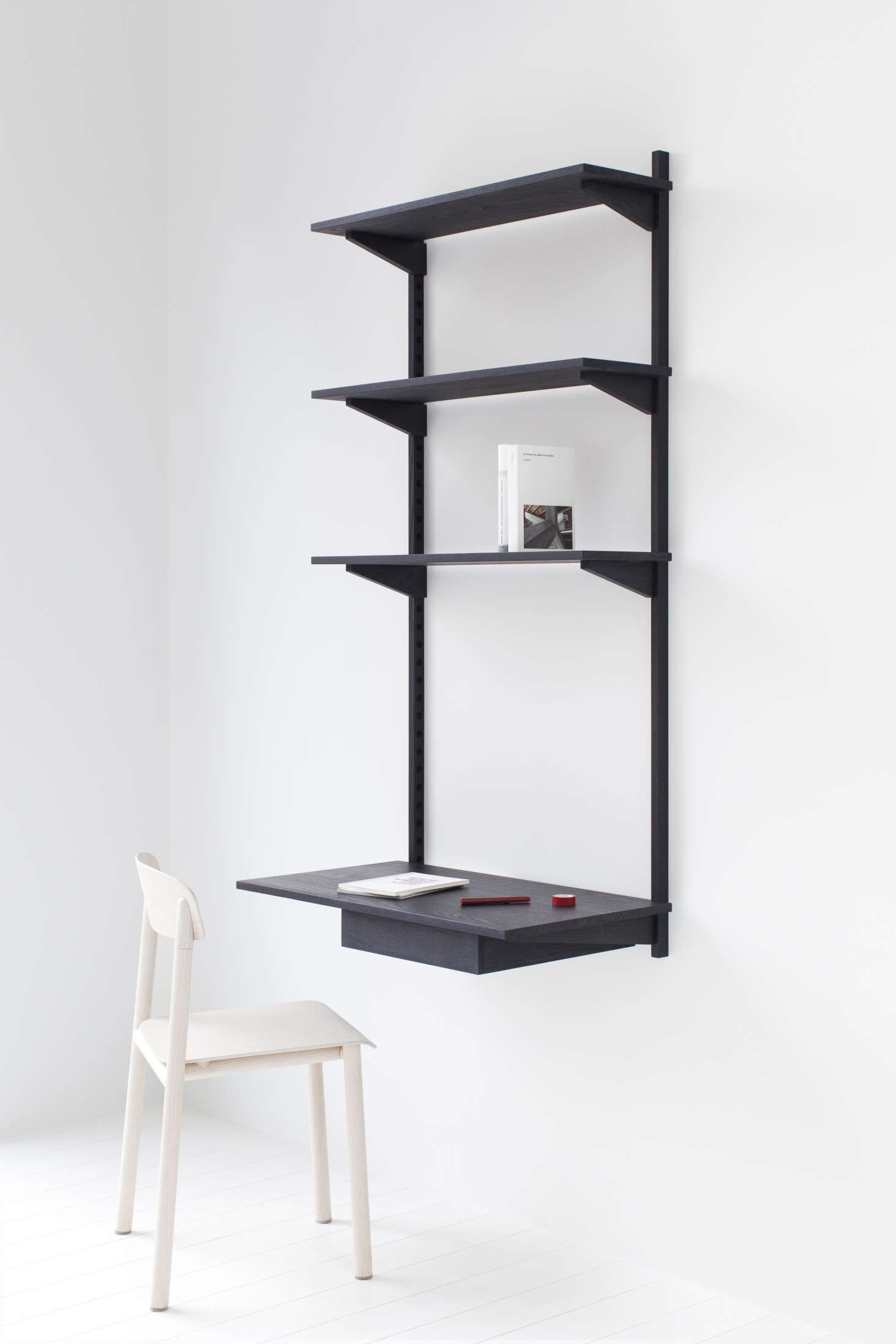 The Unit Desk, from €470, cleverly combines a worktop (with a drawer) and overhead storage. It