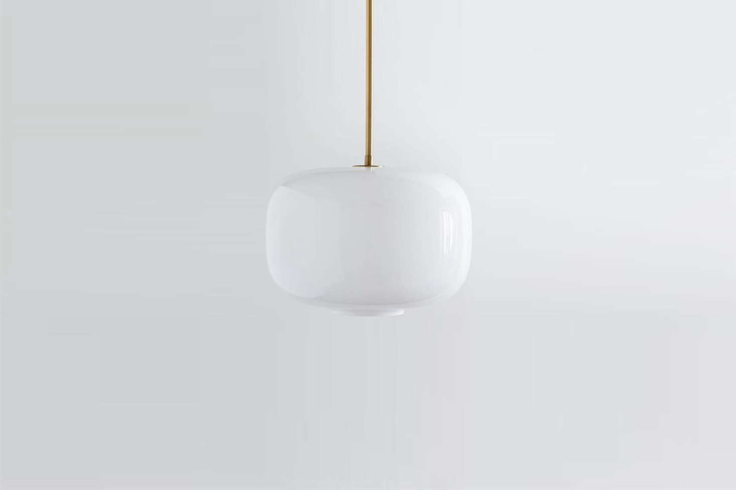 The large Sculptural Glass Pebble Lamp with milk glass shade and brass canopy is $data-src=