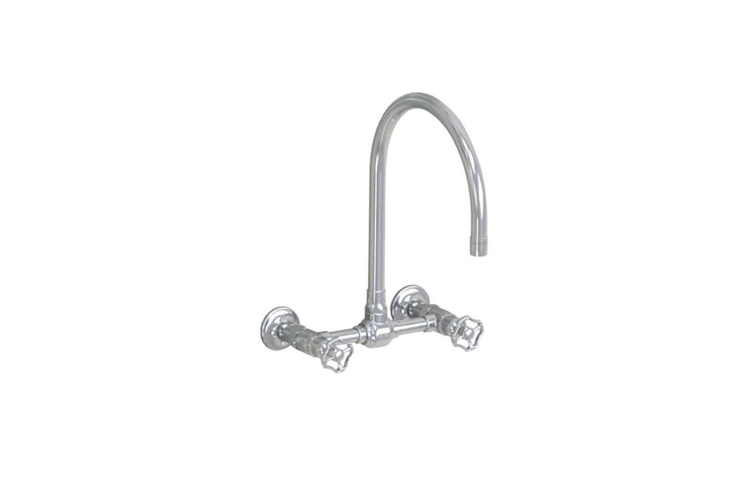 The Jalco Steam Valve Original Wall-Mount Bridge Mixer features a -inch swivel spout (shown in brushed stainless with wheel handles); $97data-src=