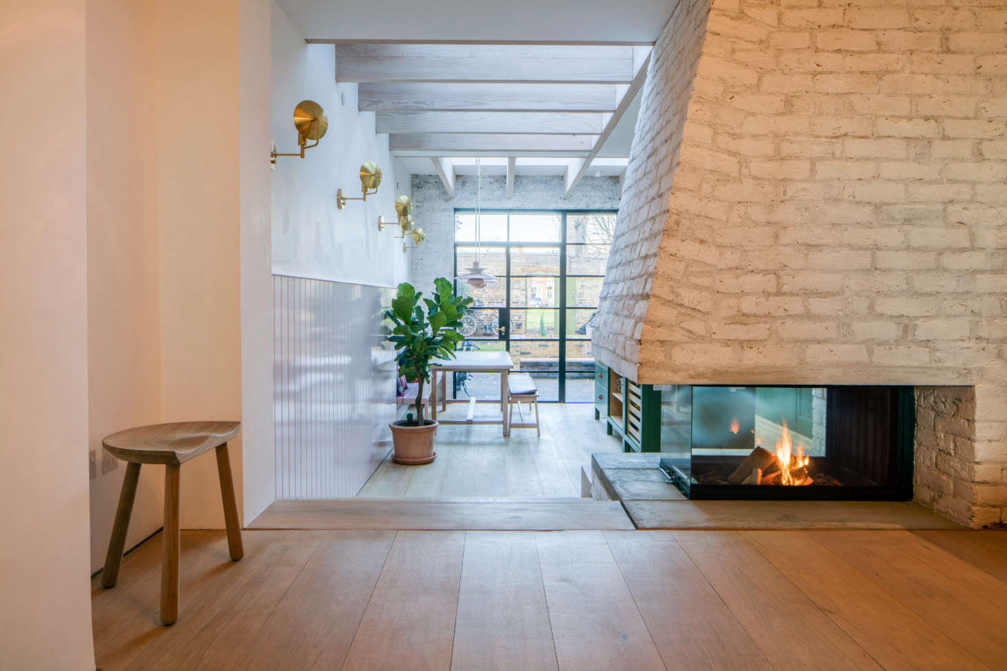The centerpiece of the kitchen: a new, custom brick fireplace. 