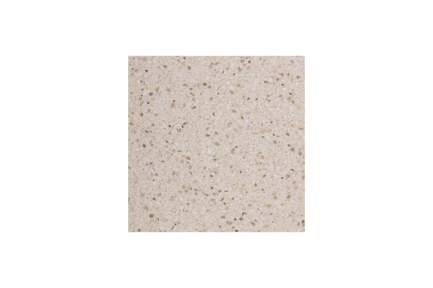 The countertops are made from local terrazzo. For something similar, the Eco Cosentino Luna Quartz Kitchen Countertop is available from Lowes.