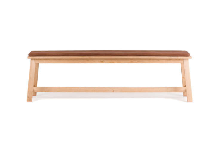 the dining bench is the studioilse 443 bench with a leather seat cushion; \$\1, 36