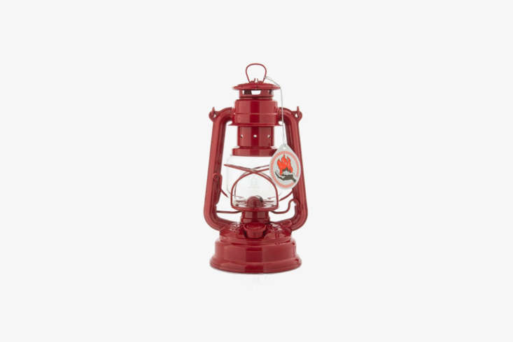 the feuerhand galvanized oil lantern in ruby red is available for \$54.99 from  22