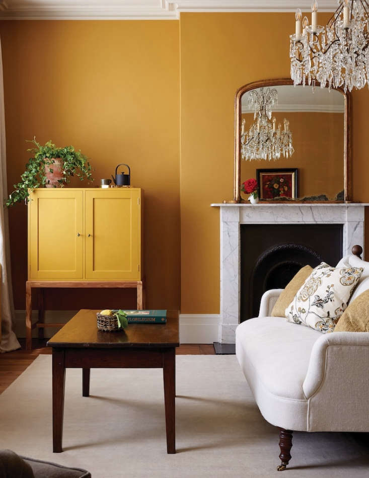 a fresh coat of ochre paint conjures an autumnal feel in this cozy living room  17