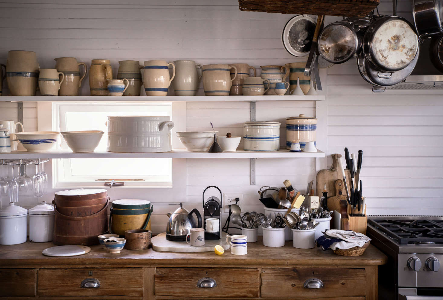 Sharon and Paul were able to bring most of their furniture from Wiscasset to populate their new Vinalhaven home, including the English counter which Sharon has owned from more than 30 years.