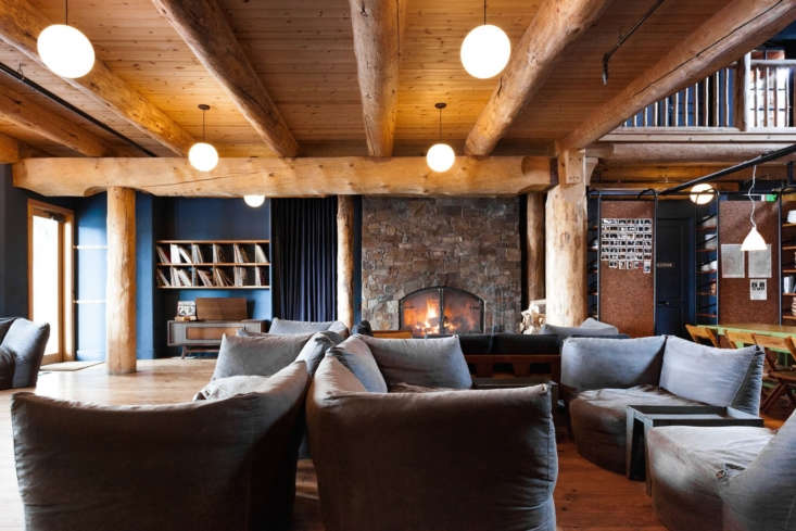 inside the lodge are lounging essentials—a large cozy fireplace; comfort 18