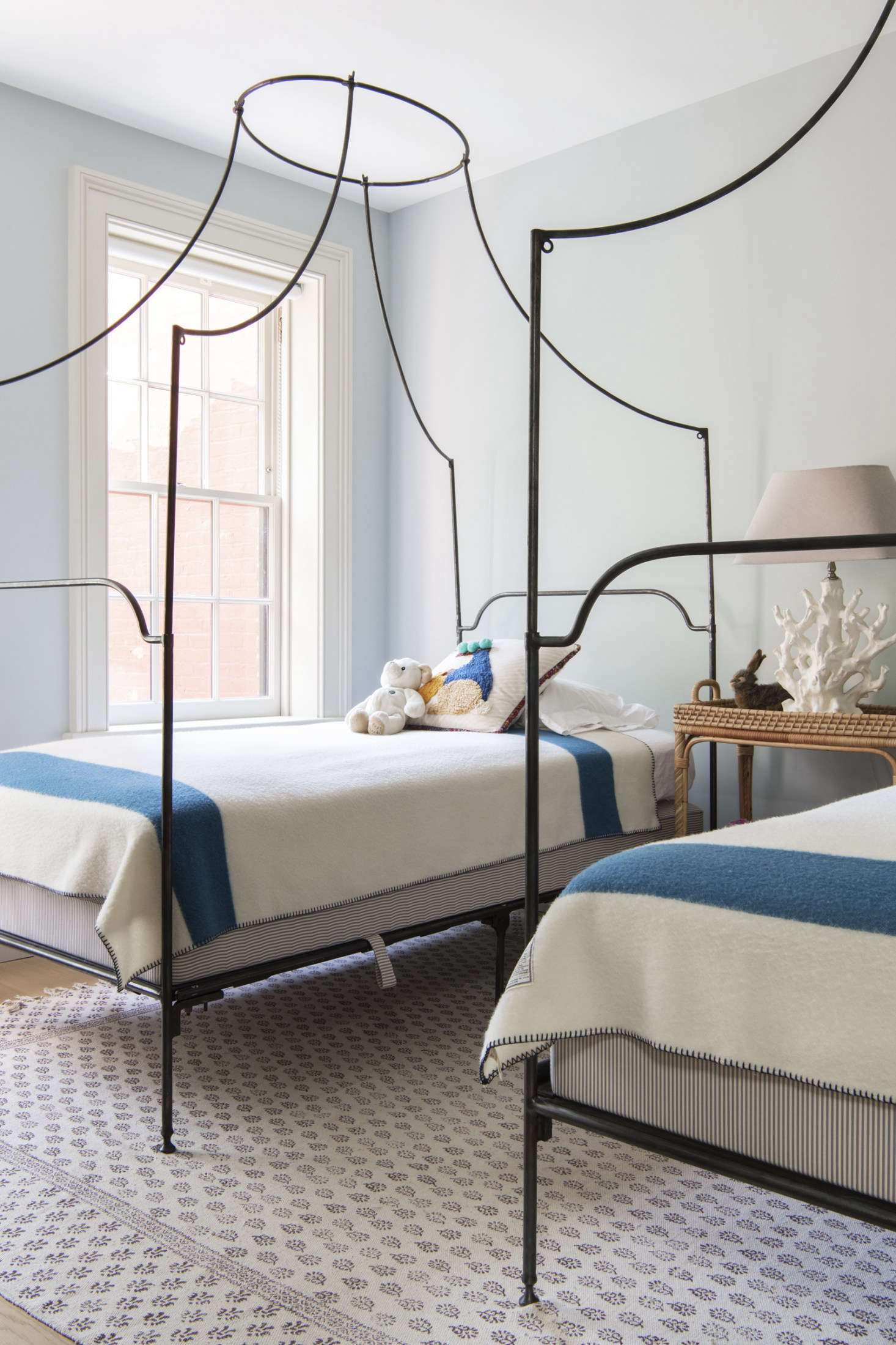 Campaign canopy beds from Anthropology (since discontinued) came out of storage as temporary furnishings in one of the children