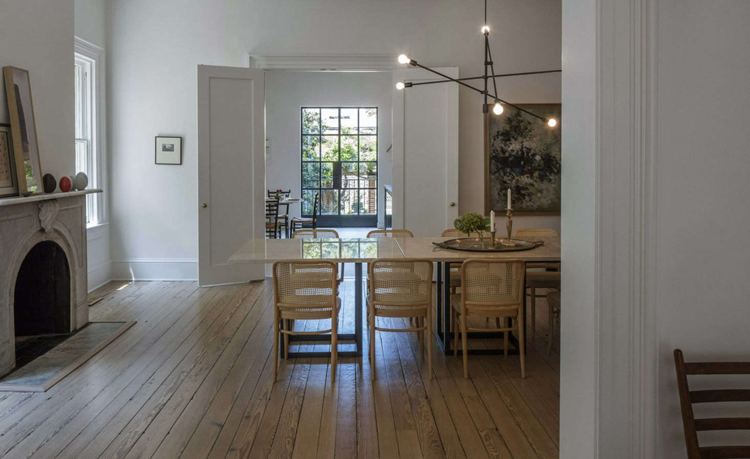 The space is brightened by the kitchen