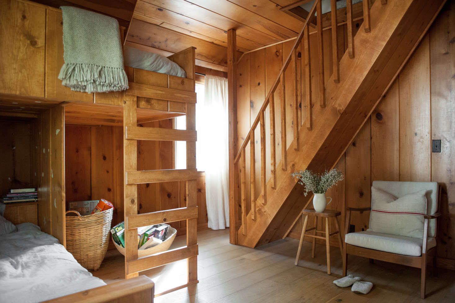 A pull-down ladder to the attic was replaced by wooden stairs.